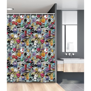 Ambesonne Cartoon Shower Curtain, Graffiti Creatures with Spray Tanks Animals and Writings Vibrant Colored Image, Cloth Fabric Bathroom Decor Set with Hooks, 69″ W x 75″ L, Violet(54″ W x 78″ L)