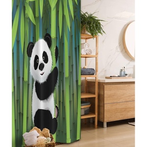 Ambesonne Cartoon Stall Shower Curtain, Curious Panda on an Exotic Branch Asian Bear Jungle Woods Illustration, Fabric Bathroom Decor Set with Hooks, 36″ W x 72″ L, Fern Green White Black