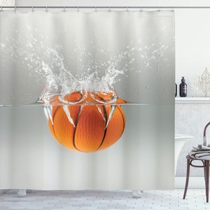 Ambesonne Coastal Shower Curtain, Romantic Wooden Bungalow on The Water Deckchairs Maldives Beach Summer Relax, Cloth Fabric Bathroom Decor Set with Hooks, 69″ W x 84″ L, Brown Blue(Orange Beige)