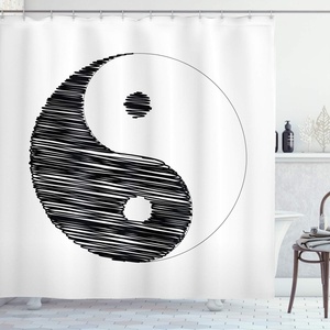 Ambesonne Coastal Shower Curtain, Romantic Wooden Bungalow on The Water Deckchairs Maldives Beach Summer Relax, Cloth Fabric Bathroom Decor Set with Hooks, 69″ W x 84″ L, Brown Blue(White Black)