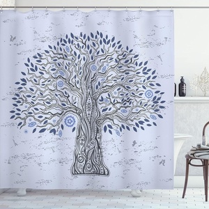 Ambesonne Coastal Shower Curtain, Romantic Wooden Bungalow on The Water Deckchairs Maldives Beach Summer Relax, Cloth Fabric Bathroom Decor Set with Hooks, 69″ W x 84″ L, Brown Blue(Blue)
