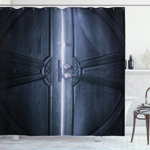 Ambesonne Coastal Shower Curtain, Romantic Wooden Bungalow on The Water Deckchairs Maldives Beach Summer Relax, Cloth Fabric Bathroom Decor Set with Hooks, 69″ W x 84″ L, Brown Blue(Black White)