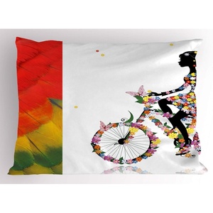 Ambesonne Feminine Pillow Sham, Flower Girl Bike with Balloons Valentine Bicycle Fashion Woman Heart Floral, Decorative Standard Size Printed Pillowcase, 26″ X 20″, Multicolor