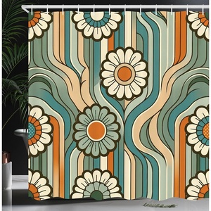 Ambesonne Floral Shower Curtain, Romantic and Gentle Pastoral Tale of Tiny Nature Blooms Mellow Garden, Cloth Fabric Bathroom Decor Set with Hooks, 69″ W x 75″ L, Off White Blush and Green(Burnt Orange and Cadet Blue)