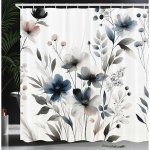 Ambesonne Floral Shower Curtain, Romantic and Gentle Pastoral Tale of Tiny Nature Blooms Mellow Garden, Cloth Fabric Bathroom Decor Set with Hooks, 69″ W x 75″ L, Off White Blush and Green(Grey Slate Blue Blush)