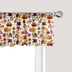 Ambesonne Harvest Window Valance, Cartoon Fall Composition Nuts Maple Leaves Owls Roosters Pumpkins, Curtain Valance for Kitchen Bedroom Decor with Rod Pocket, 54″ X 18″, Orange Red(Orange Red)