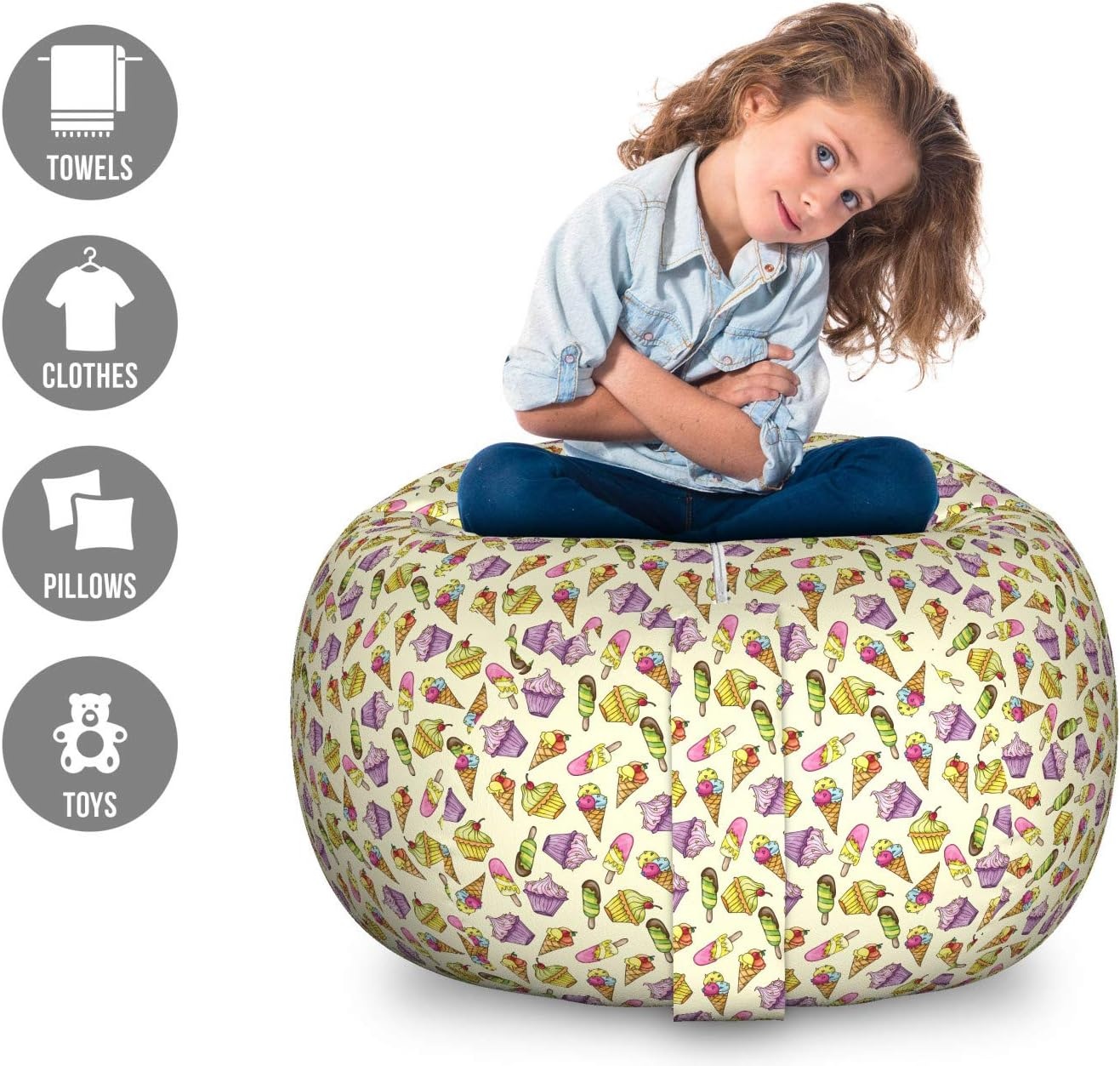 image:imageAmbesonne Black and White Storage Toy Bag Chair Monochrome Interlocking Stripes Pattern with Modern Abstract Inspirations Stuffed Animal Organizer Washable Bag Large Size White BlackCream Purple