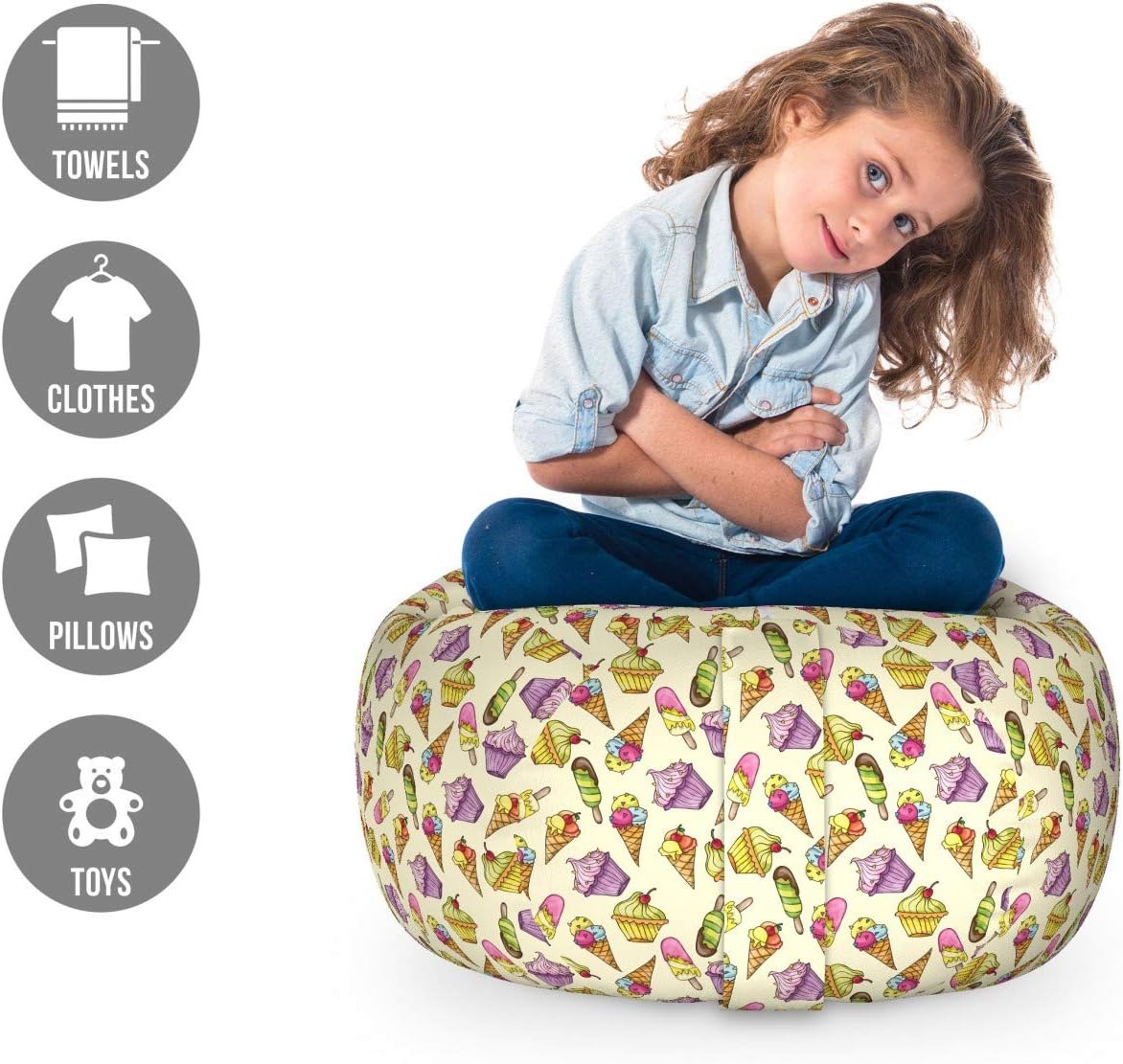 image:imageAmbesonne Black and White Storage Toy Bag Chair Monochrome Interlocking Stripes Pattern with Modern Abstract Inspirations Stuffed Animal Organizer Washable Bag Large Size White BlackCream Purple