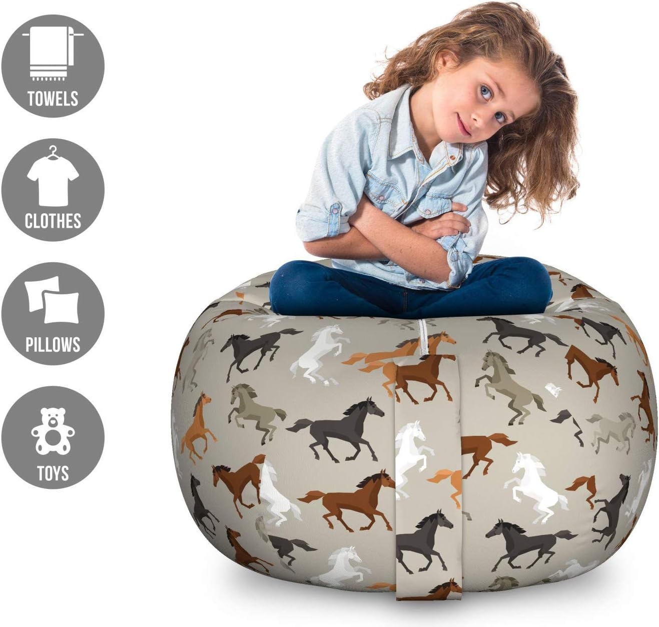 image:imageAmbesonne Black and White Storage Toy Bag Chair Monochrome Interlocking Stripes Pattern with Modern Abstract Inspirations Stuffed Animal Organizer Washable Bag Large Size White BlackTaupe Black