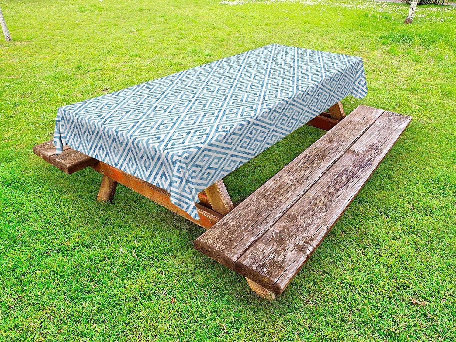 image:imageAmbesonne Geometric Outdoor Tablecloth Tile Mosaic Pattern in Antique Meander and Camo Style Effect Print Modern Decorative Washable Picnic Table Cloth 58 X 104 Baby BlueBaby Blue