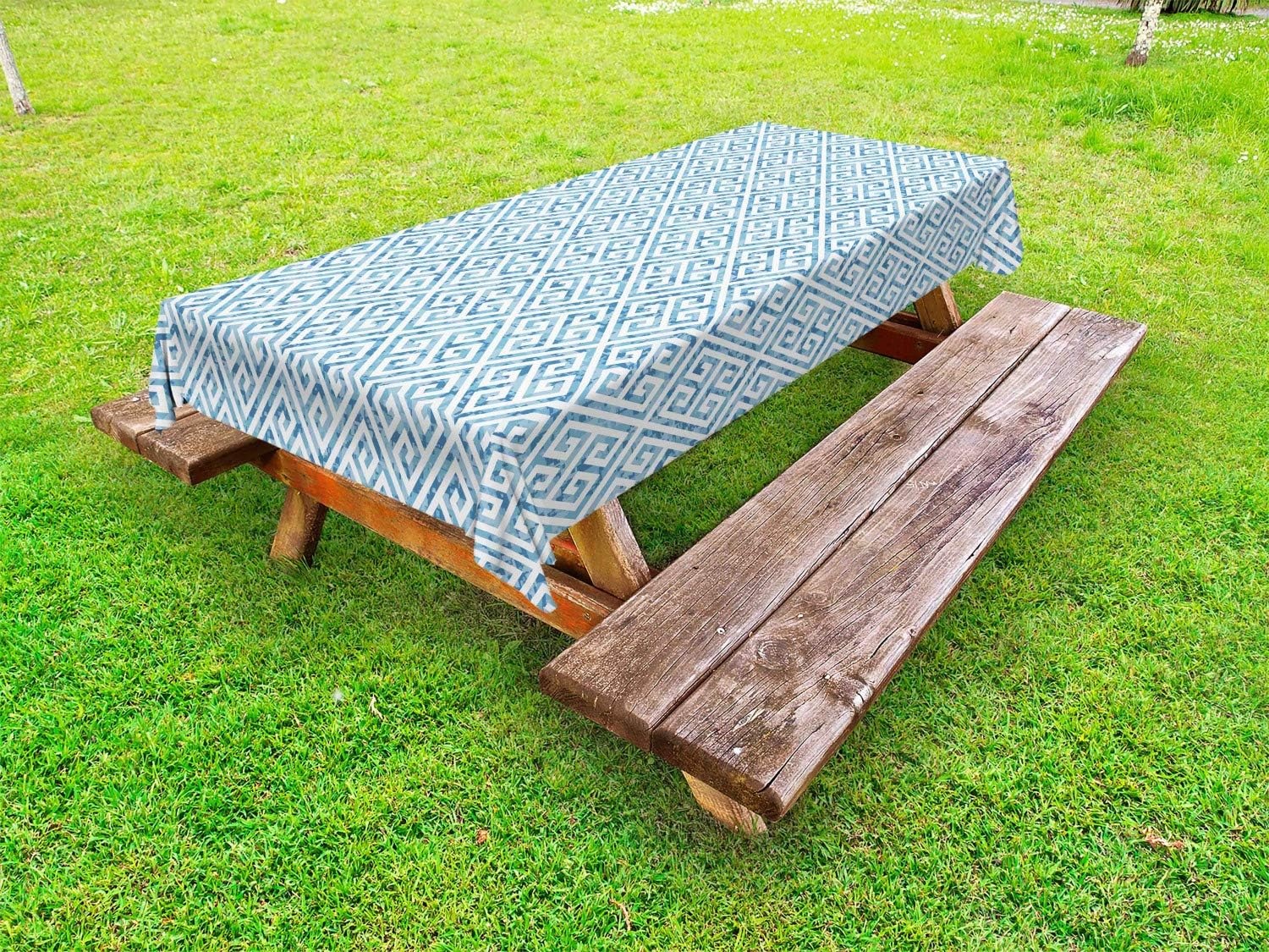 image:imageAmbesonne Geometric Outdoor Tablecloth Tile Mosaic Pattern in Antique Meander and Camo Style Effect Print Modern Decorative Washable Picnic Table Cloth 58 X 104 Baby BlueBaby Blue