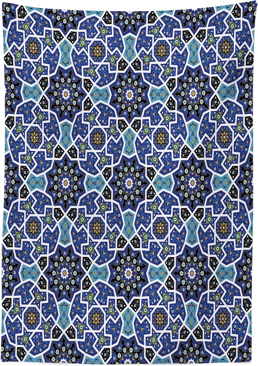 image:imageAmbesonne Geometric Outdoor Tablecloth Tile Mosaic Pattern in Antique Meander and Camo Style Effect Print Modern Decorative Washable Picnic Table Cloth 58 X 104 Baby BlueDark Blue