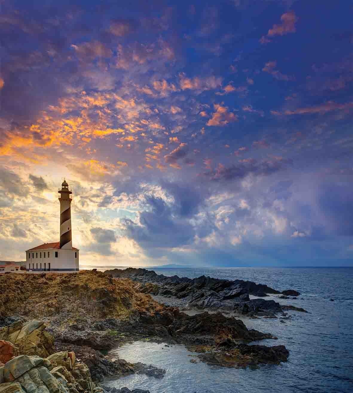 image:imageAmbesonne Lighthouse Duvet Cover Set Cap de Favaritx Sunset Lighthouse Cape in Mahon at Balearic Islands Spain Coast Decorative 3 Piece Bedding Set with 2 Pillow Shams Queen Size Blue BrownBlue Brown