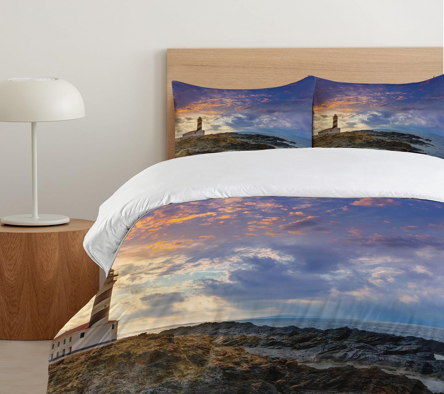 image:imageAmbesonne Lighthouse Duvet Cover Set Cap de Favaritx Sunset Lighthouse Cape in Mahon at Balearic Islands Spain Coast Decorative 3 Piece Bedding Set with 2 Pillow Shams Queen Size Blue BrownBlue Brown