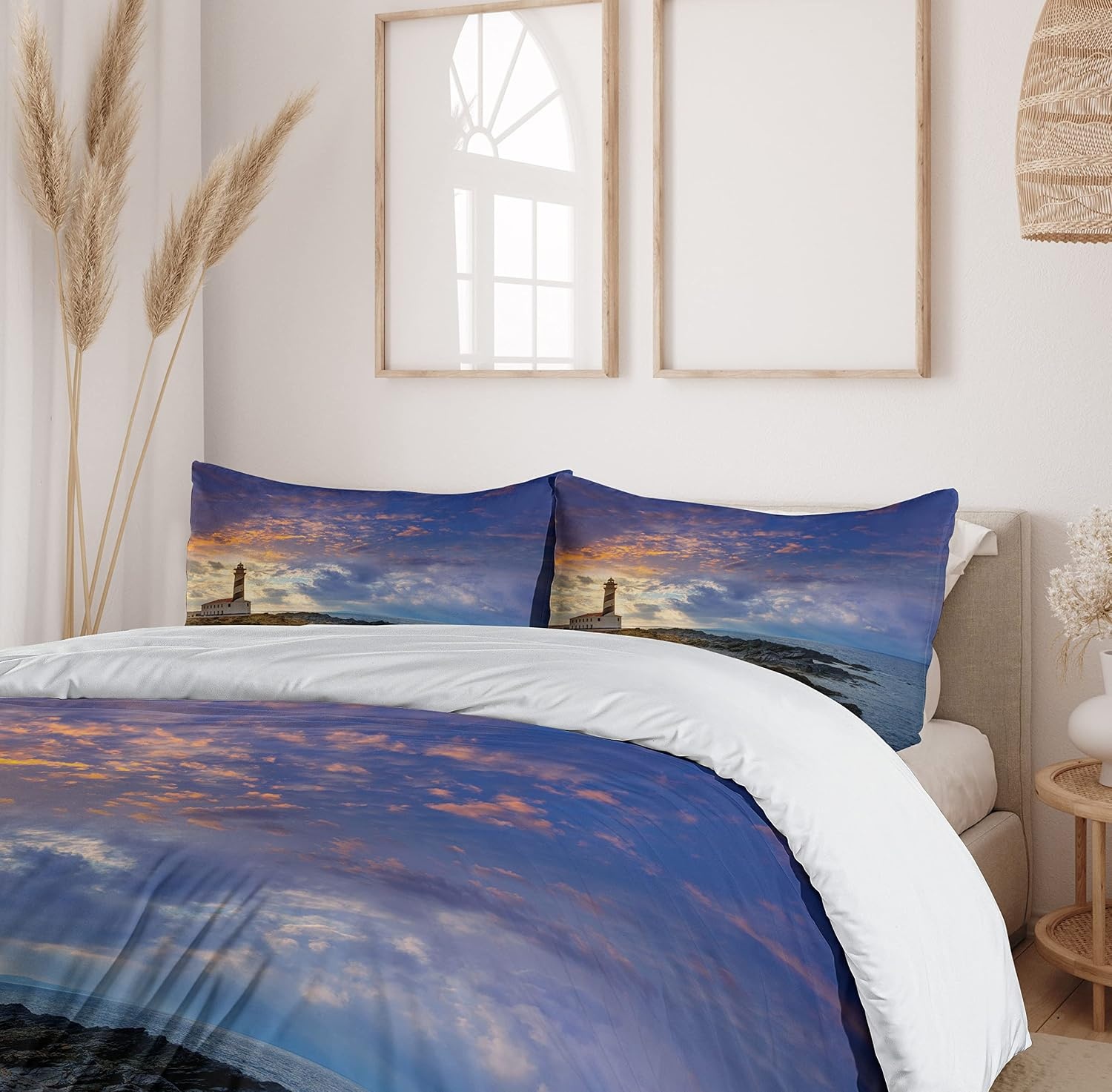 image:imageAmbesonne Lighthouse Duvet Cover Set Cap de Favaritx Sunset Lighthouse Cape in Mahon at Balearic Islands Spain Coast Decorative 3 Piece Bedding Set with 2 Pillow Shams Queen Size Blue BrownBlue Brown