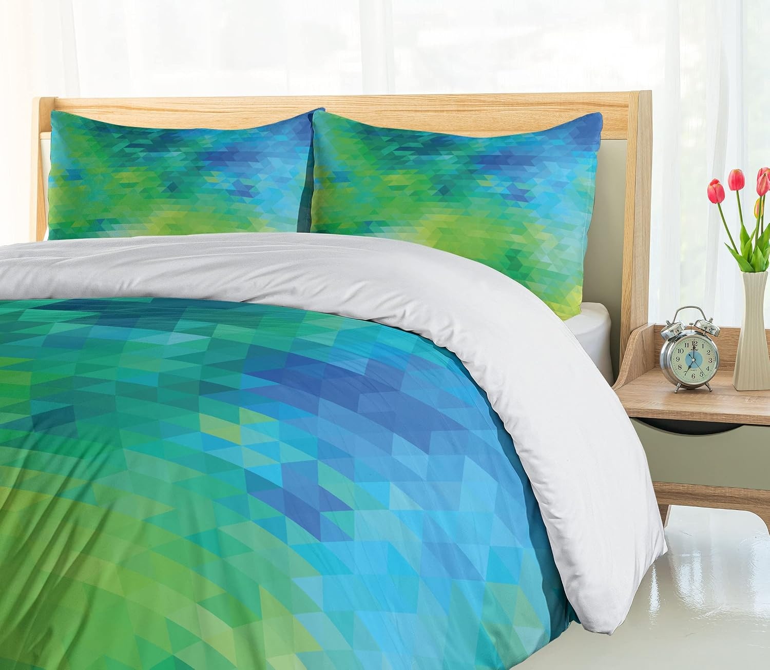 image:imageAmbesonne Lighthouse Duvet Cover Set Cap de Favaritx Sunset Lighthouse Cape in Mahon at Balearic Islands Spain Coast Decorative 3 Piece Bedding Set with 2 Pillow Shams Queen Size Blue BrownLime Green Turquoise