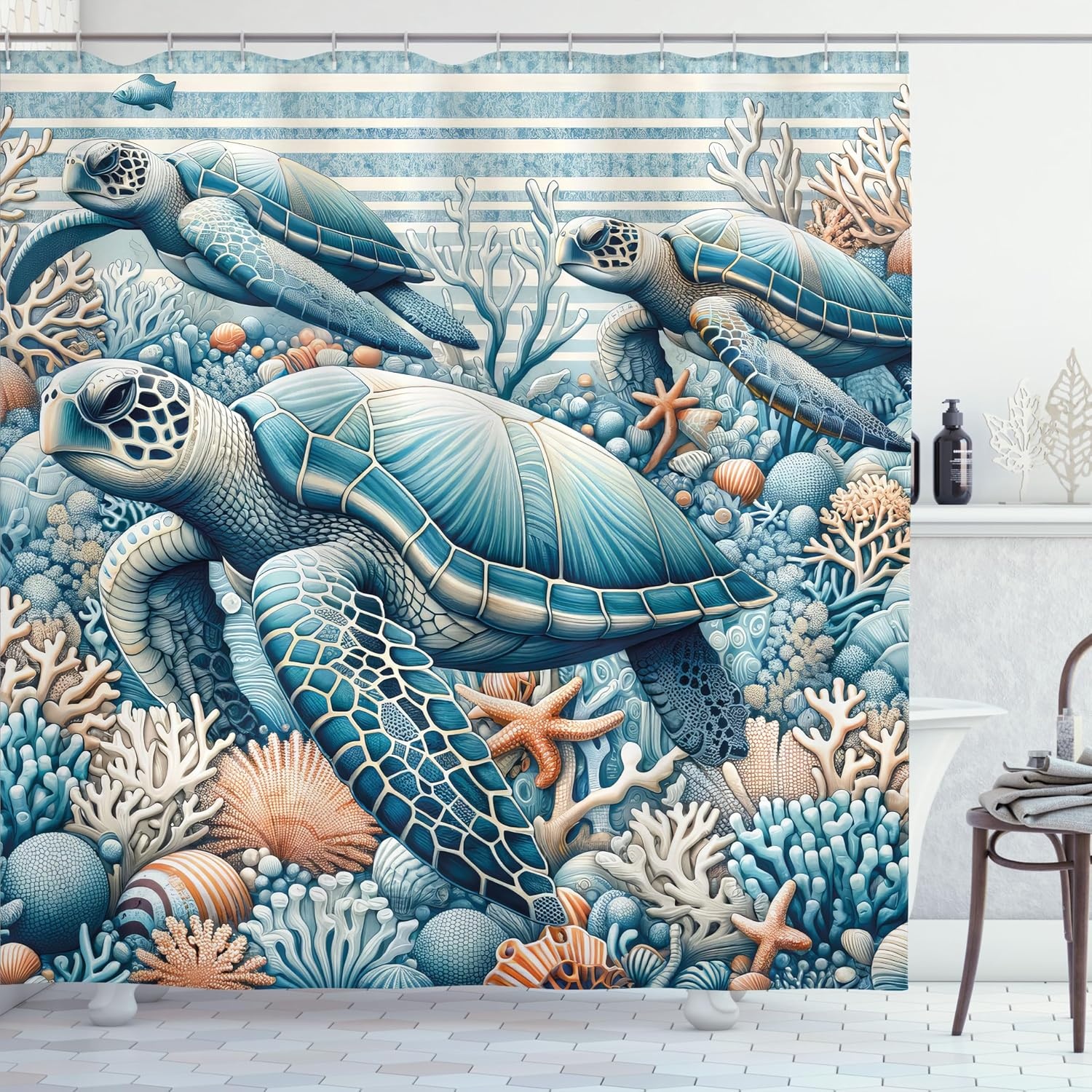 image:imageAmbesonne Purple Shower Curtain Modern Universe Feels Curvy Marble Print Monochromatic Pastel Tones Cloth Fabric Bathroom Decor Set with Hooks 69 W x 84 L Pale Grey Quartz and LilacSalmon and Sea Blue
