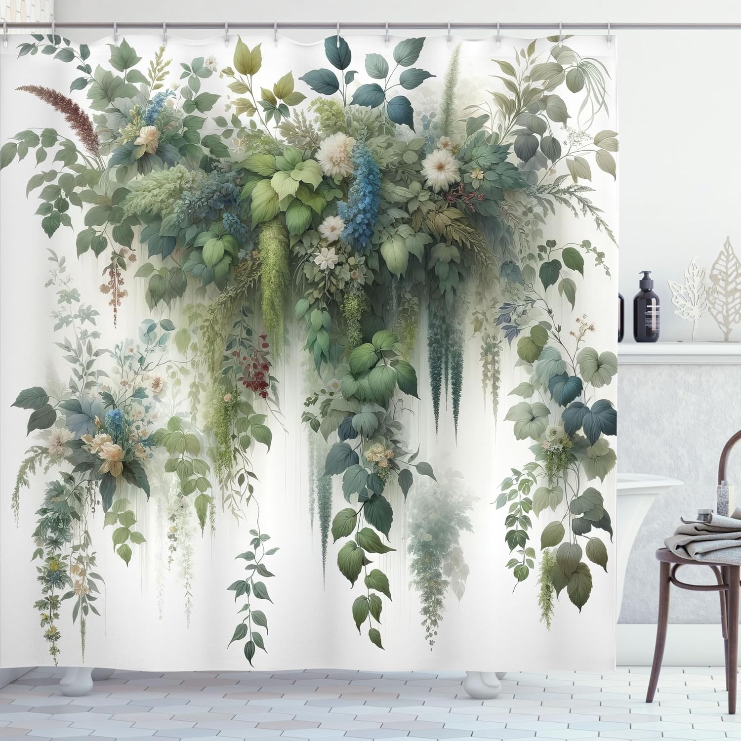 image:imageAmbesonne Purple Shower Curtain Modern Universe Feels Curvy Marble Print Monochromatic Pastel Tones Cloth Fabric Bathroom Decor Set with Hooks 69 W x 84 L Pale Grey Quartz and LilacGreen Blue and White