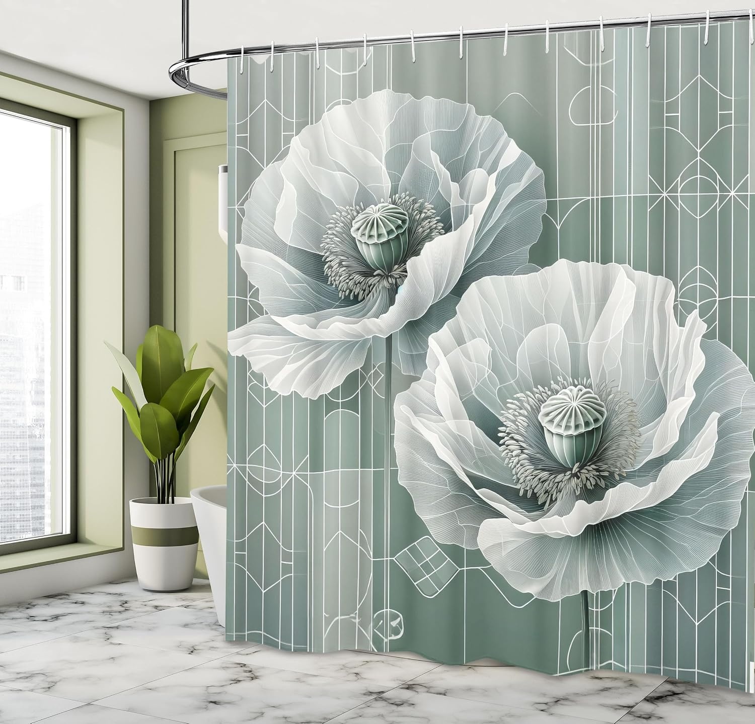 image:imageAmbesonne Purple Shower Curtain Modern Universe Feels Curvy Marble Print Monochromatic Pastel Tones Cloth Fabric Bathroom Decor Set with Hooks 69 W x 84 L Pale Grey Quartz and LilacBlue Grey Dark Cadet Blue