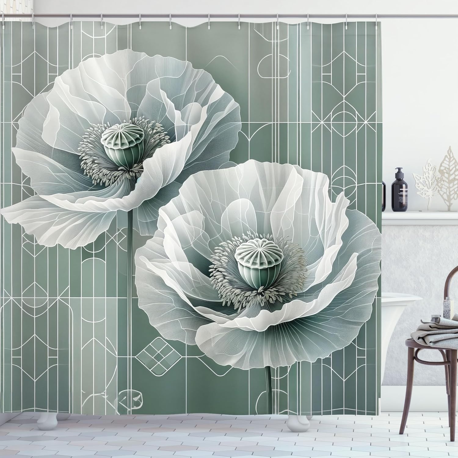 image:imageAmbesonne Purple Shower Curtain Modern Universe Feels Curvy Marble Print Monochromatic Pastel Tones Cloth Fabric Bathroom Decor Set with Hooks 69 W x 84 L Pale Grey Quartz and LilacBlue Grey Dark Cadet Blue