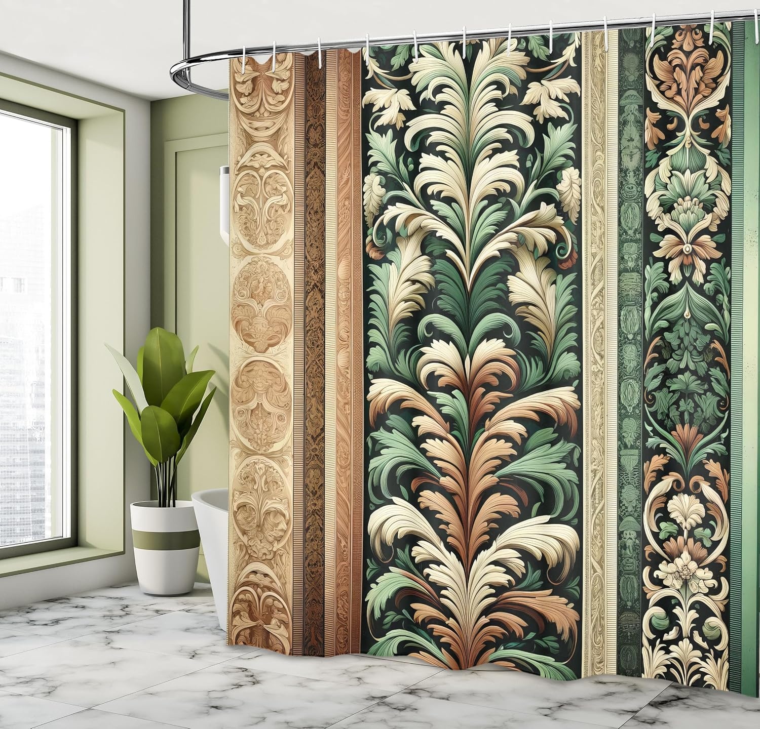 image:imageAmbesonne Purple Shower Curtain Modern Universe Feels Curvy Marble Print Monochromatic Pastel Tones Cloth Fabric Bathroom Decor Set with Hooks 69 W x 84 L Pale Grey Quartz and LilacEmerald Caramel