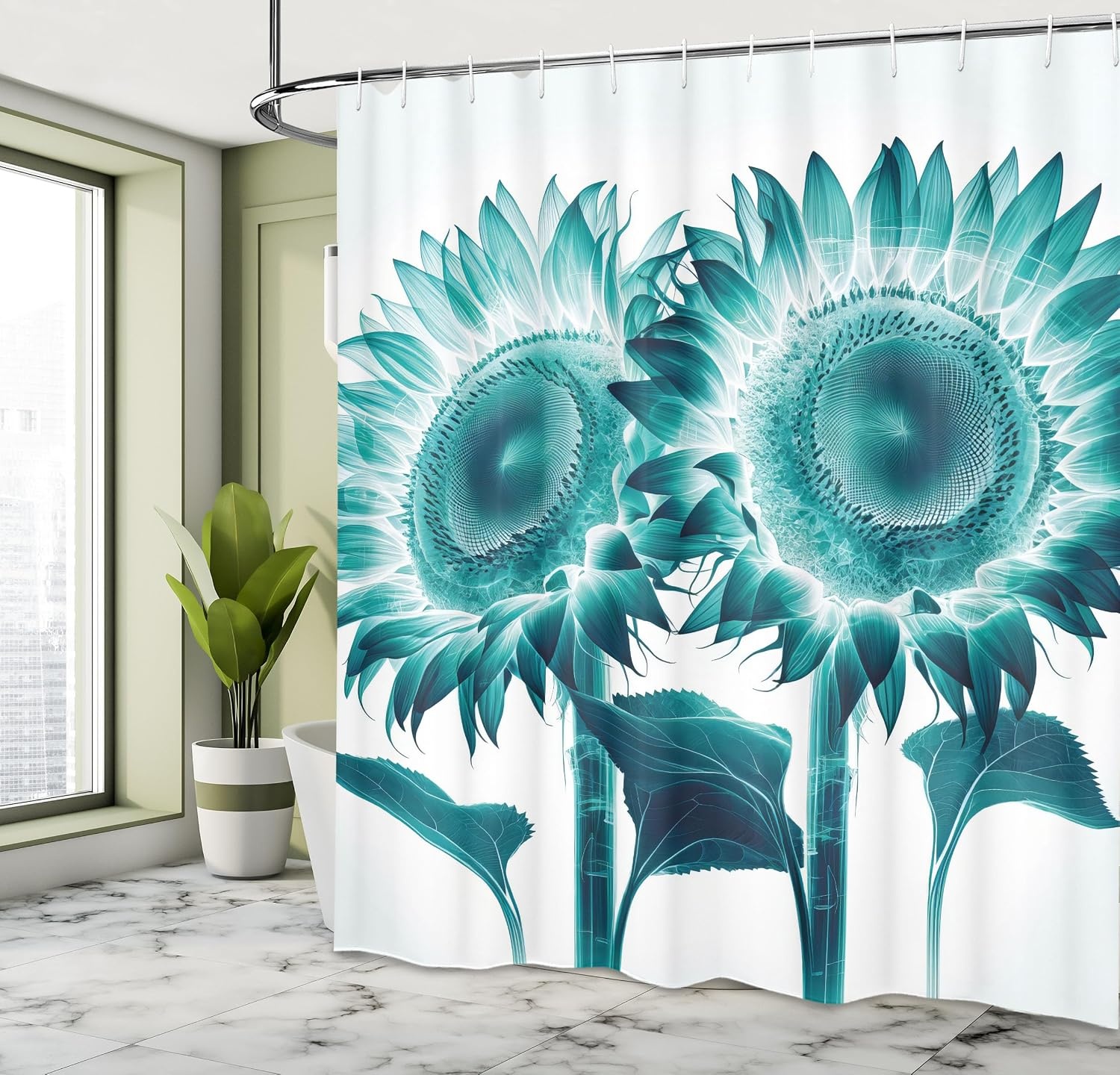 image:imageAmbesonne Purple Shower Curtain Modern Universe Feels Curvy Marble Print Monochromatic Pastel Tones Cloth Fabric Bathroom Decor Set with Hooks 69 W x 84 L Pale Grey Quartz and LilacSeafoam Petrol Blue White