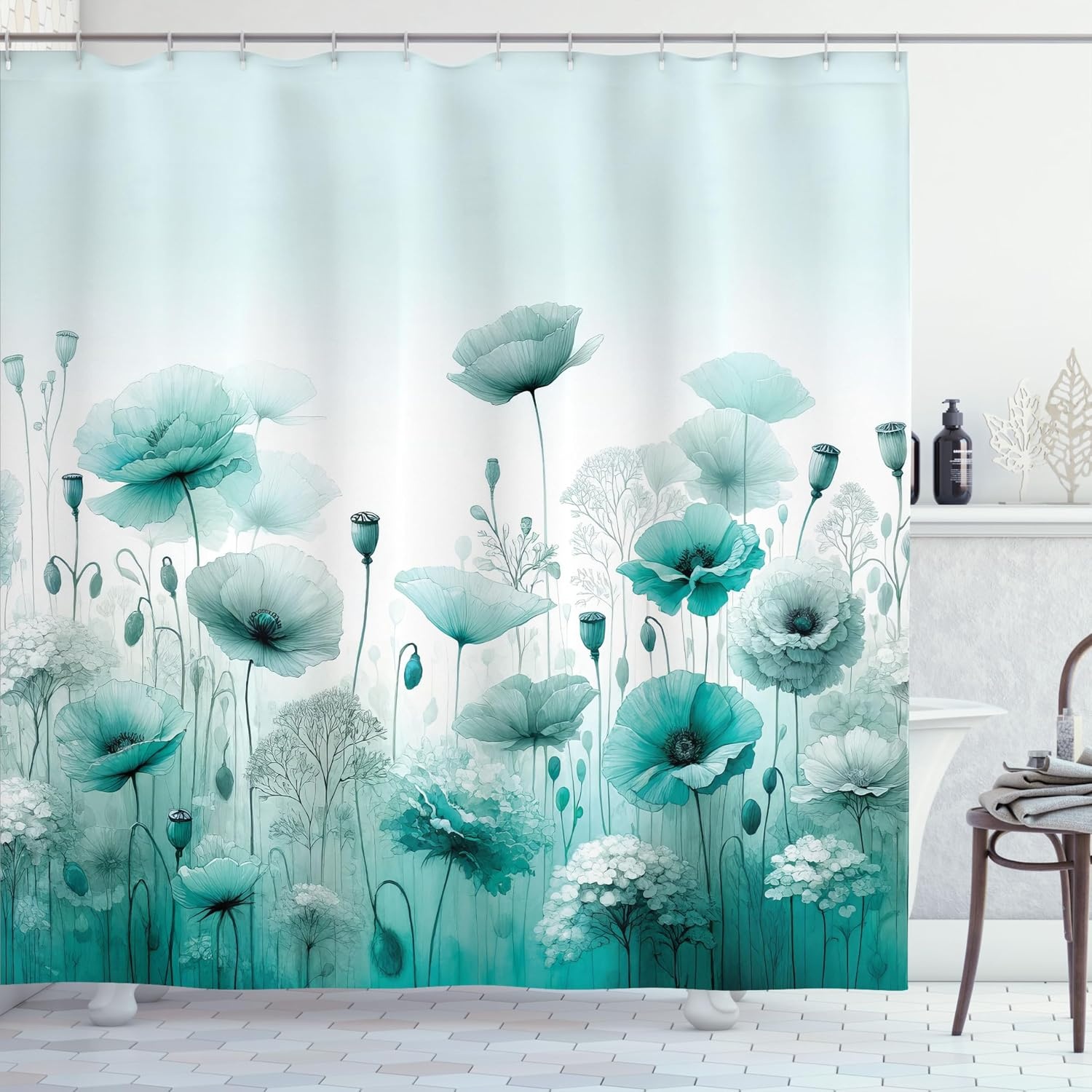 image:imageAmbesonne Purple Shower Curtain Modern Universe Feels Curvy Marble Print Monochromatic Pastel Tones Cloth Fabric Bathroom Decor Set with Hooks 69 W x 84 L Pale Grey Quartz and LilacMint Green Seafoam White