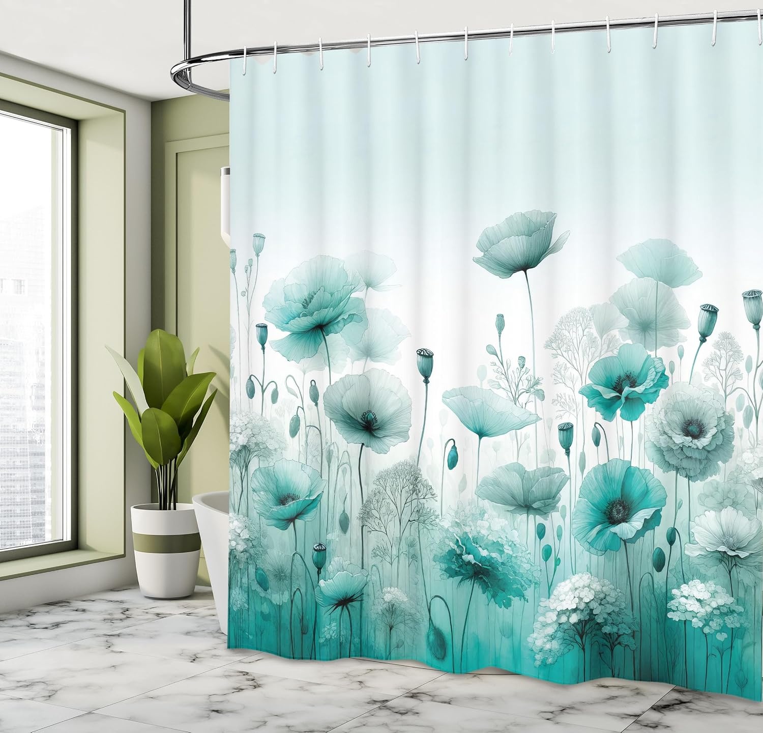 image:imageAmbesonne Purple Shower Curtain Modern Universe Feels Curvy Marble Print Monochromatic Pastel Tones Cloth Fabric Bathroom Decor Set with Hooks 69 W x 84 L Pale Grey Quartz and LilacMint Green Seafoam White