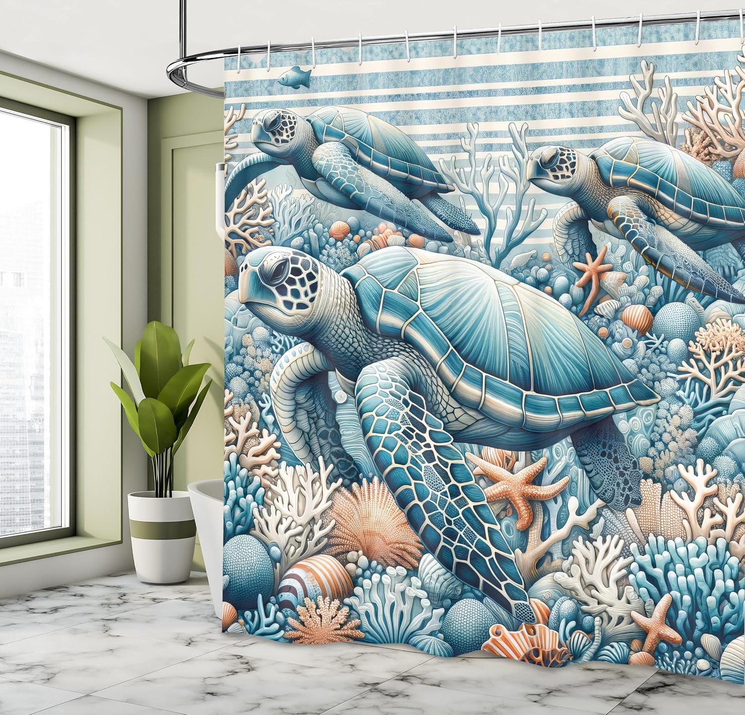 image:imageAmbesonne Purple Shower Curtain Modern Universe Feels Curvy Marble Print Monochromatic Pastel Tones Cloth Fabric Bathroom Decor Set with Hooks 69 W x 84 L Pale Grey Quartz and LilacSalmon and Sea Blue