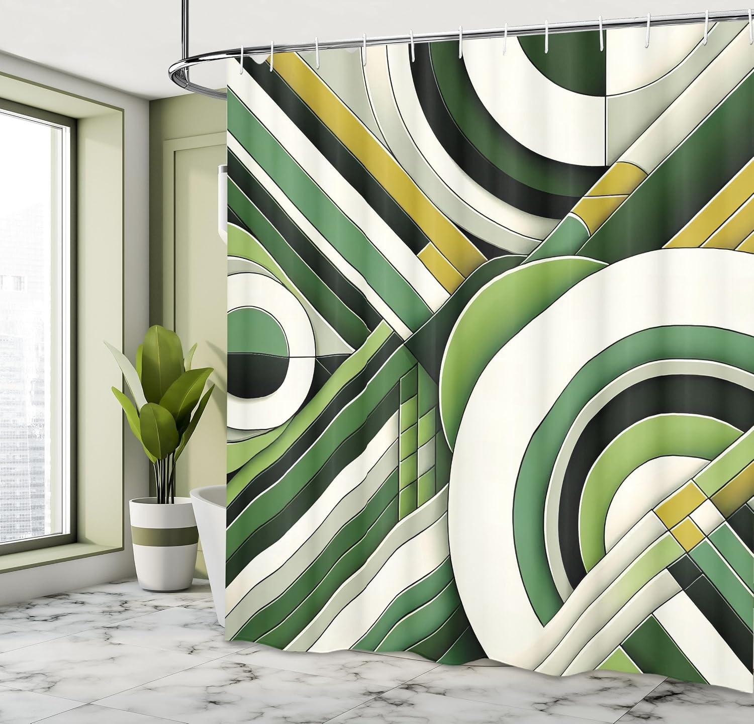 image:imageAmbesonne Purple Shower Curtain Modern Universe Feels Curvy Marble Print Monochromatic Pastel Tones Cloth Fabric Bathroom Decor Set with Hooks 69 W x 84 L Pale Grey Quartz and LilacEggshell Khaki