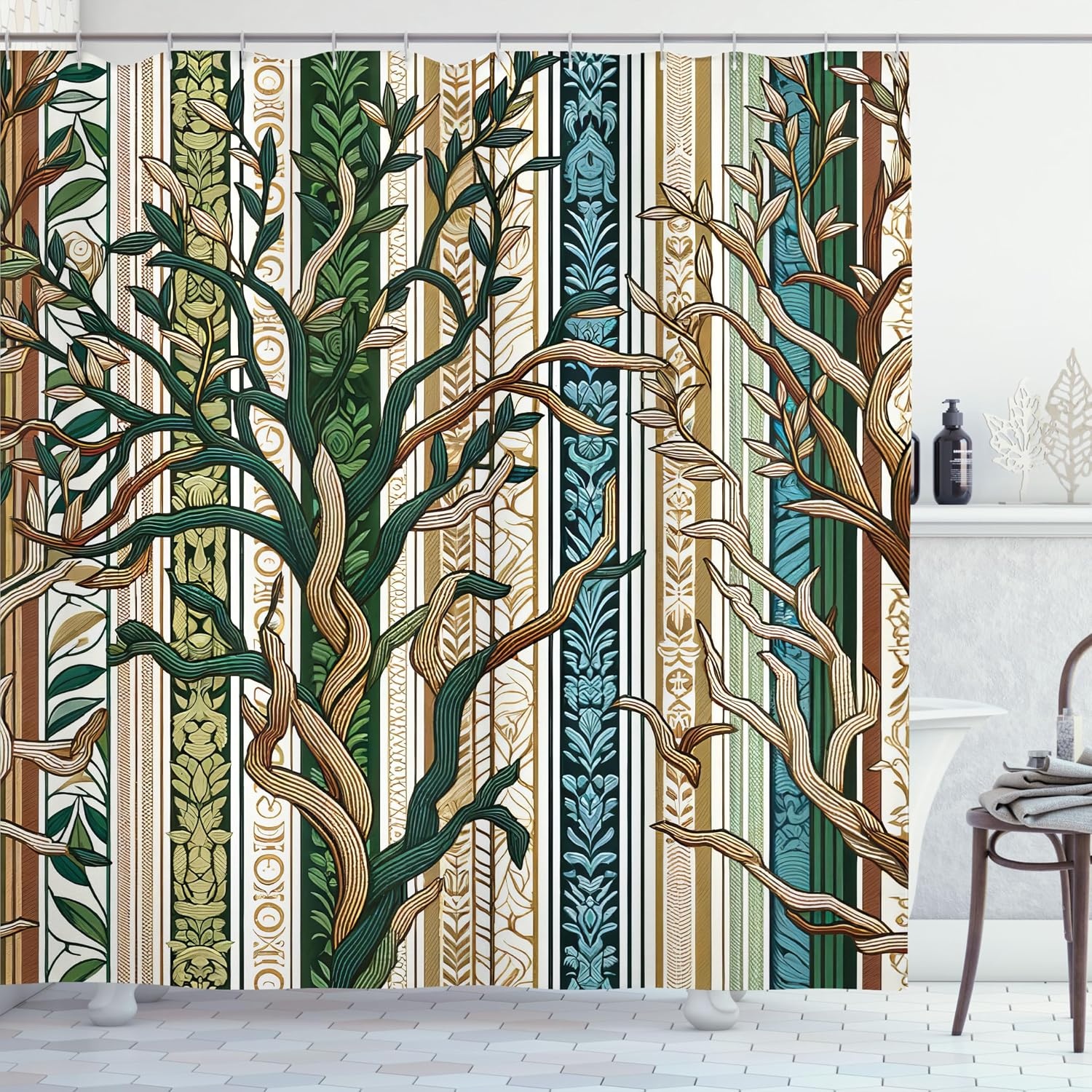 image:imageAmbesonne Striped Shower Curtain Abstract Modern Oil Paint of Vertical Brushstroke Dark Autumn Tones Print Cloth Fabric Bathroom Decor Set with Hooks 69 W x 75 L Maroon Camel GreyPale Brown Green Sea Blue
