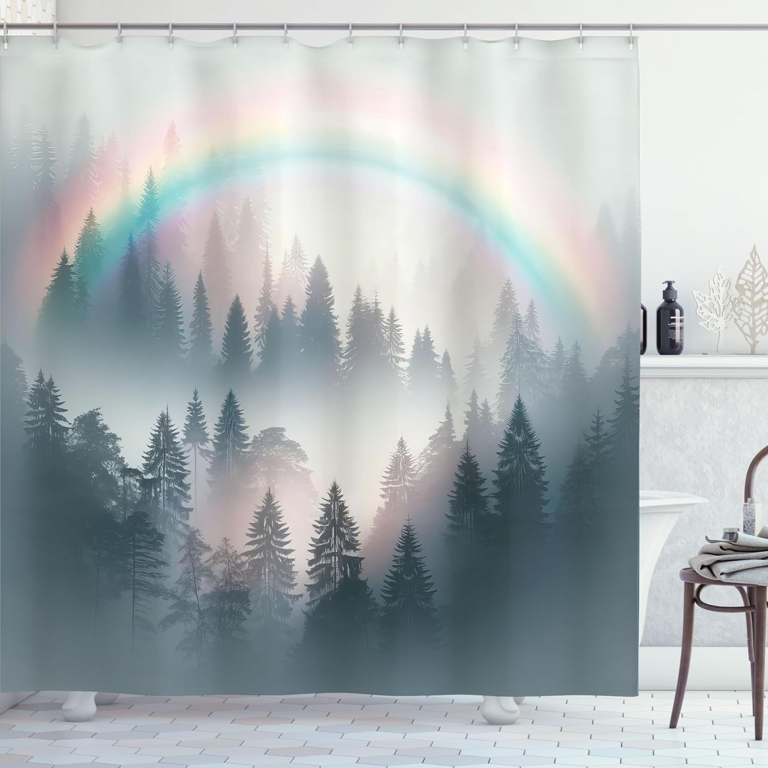 image:imageAmbesonne Striped Shower Curtain Abstract Modern Oil Paint of Vertical Brushstroke Dark Autumn Tones Print Cloth Fabric Bathroom Decor Set with Hooks 69 W x 75 L Maroon Camel GreyMulticolor Dark Teal