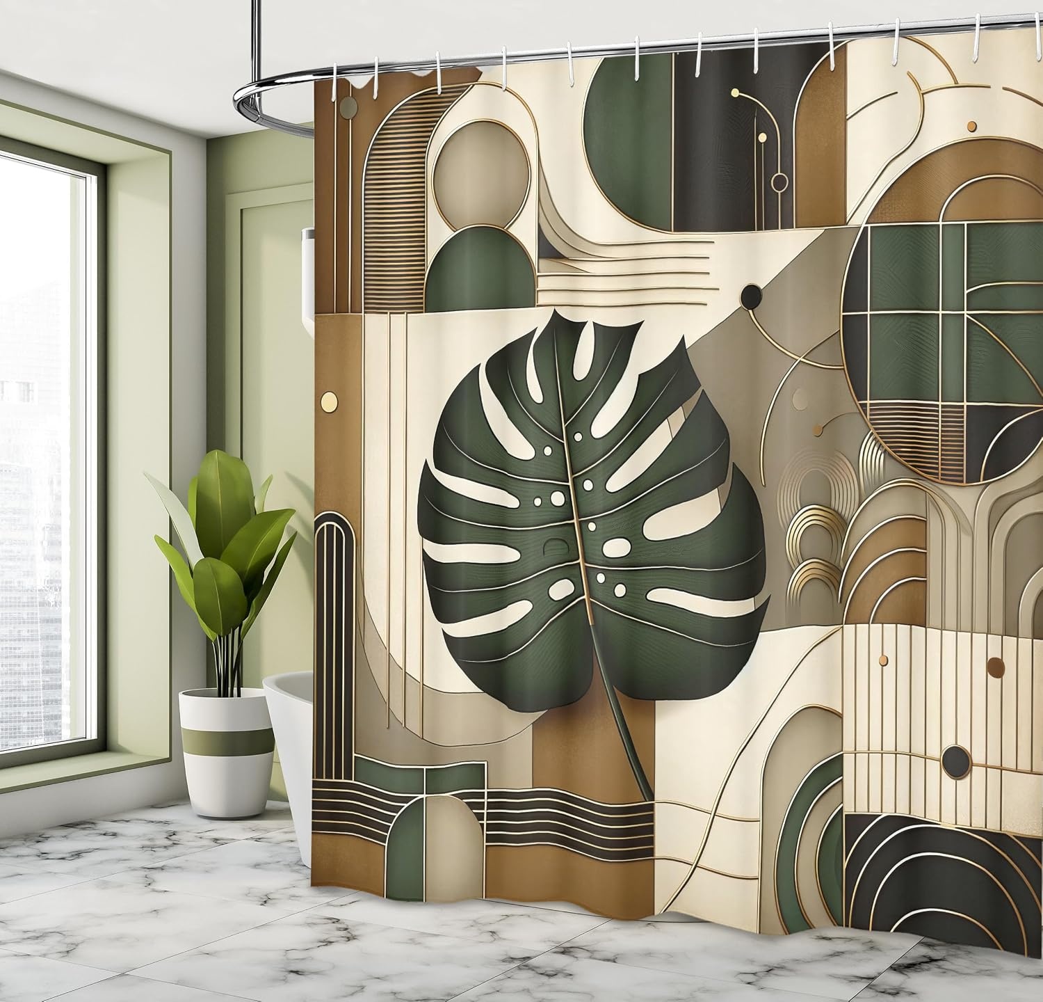 image:imageAmbesonne Striped Shower Curtain Abstract Modern Oil Paint of Vertical Brushstroke Dark Autumn Tones Print Cloth Fabric Bathroom Decor Set with Hooks 69 W x 75 L Maroon Camel GreyHunter Green Eggshell