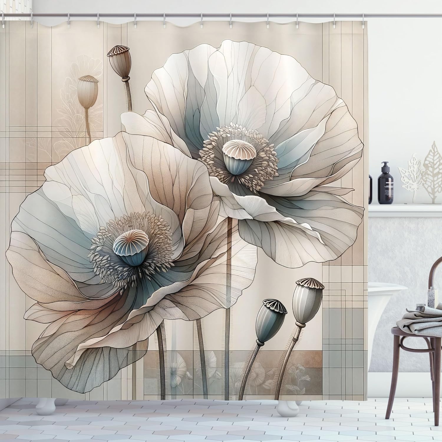 image:imageAmbesonne Striped Shower Curtain Abstract Modern Oil Paint of Vertical Brushstroke Dark Autumn Tones Print Cloth Fabric Bathroom Decor Set with Hooks 69 W x 75 L Maroon Camel GreyWarm Taupe and Blue