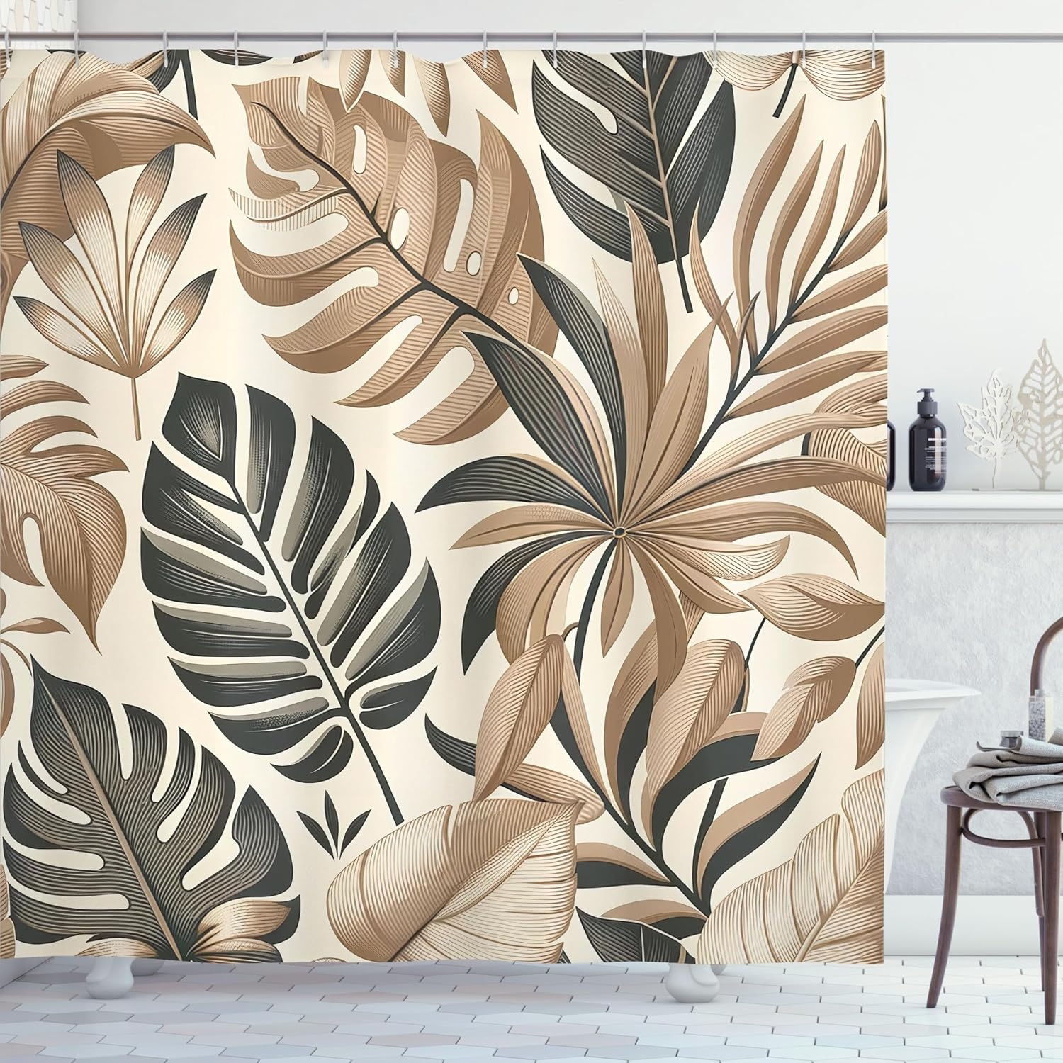 image:imageAmbesonne Striped Shower Curtain Abstract Modern Oil Paint of Vertical Brushstroke Dark Autumn Tones Print Cloth Fabric Bathroom Decor Set with Hooks 69 W x 75 L Maroon Camel GreyDark Sea Green Eggshell