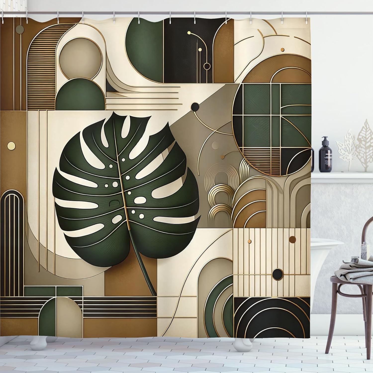 image:imageAmbesonne Striped Shower Curtain Abstract Modern Oil Paint of Vertical Brushstroke Dark Autumn Tones Print Cloth Fabric Bathroom Decor Set with Hooks 69 W x 75 L Maroon Camel GreyHunter Green Eggshell