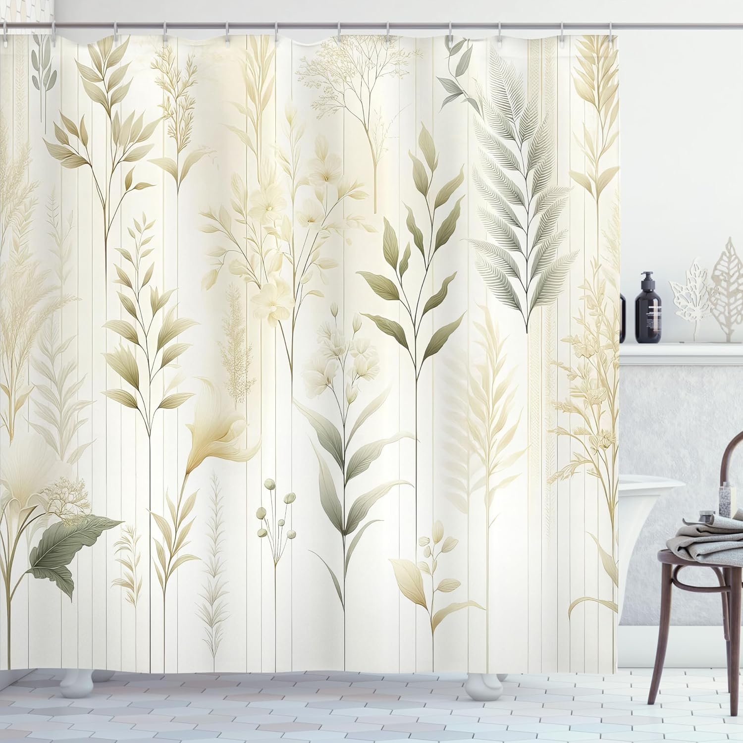 image:imageAmbesonne Striped Shower Curtain Abstract Modern Oil Paint of Vertical Brushstroke Dark Autumn Tones Print Cloth Fabric Bathroom Decor Set with Hooks 69 W x 75 L Maroon Camel GreyPale Khaki Ivory