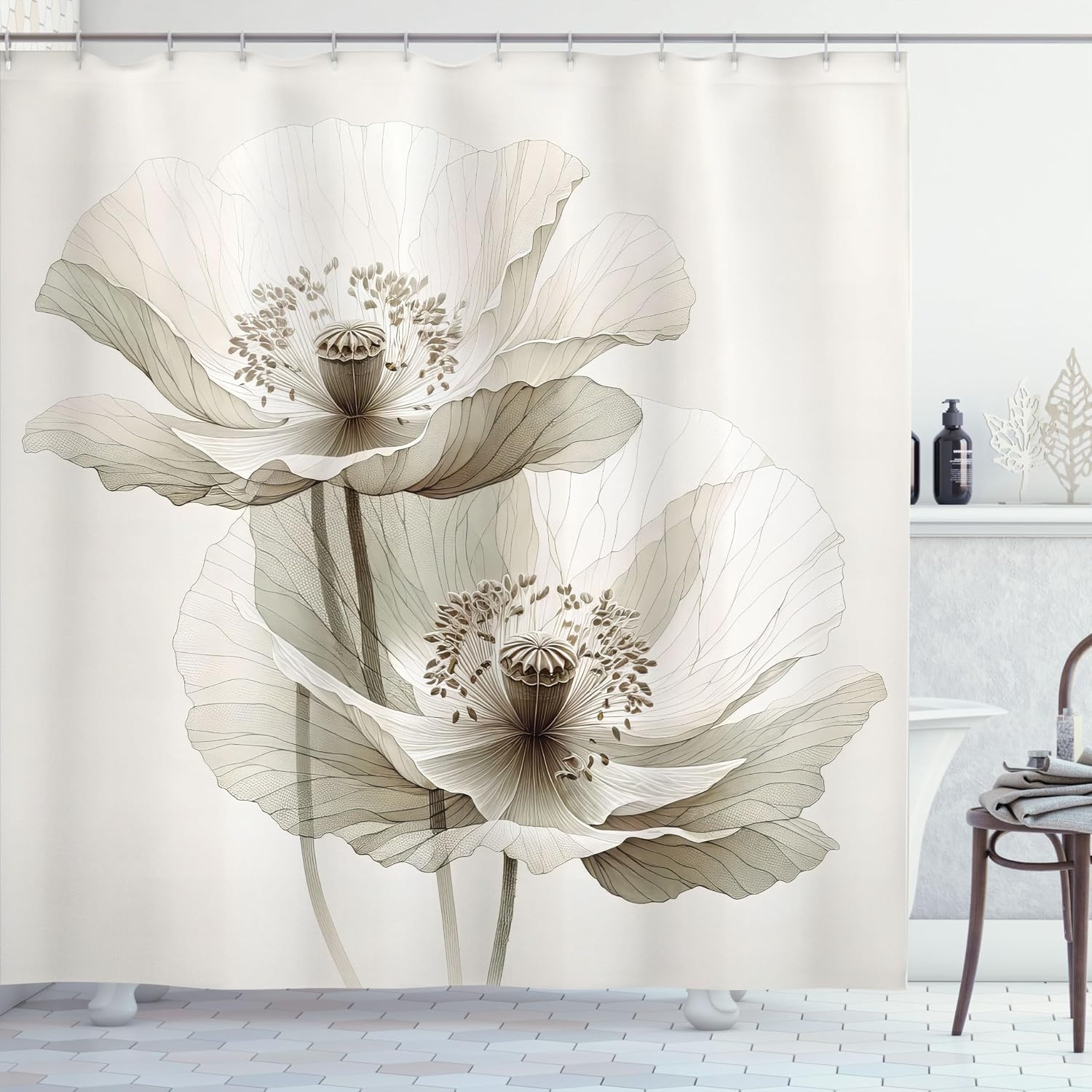 image:imageAmbesonne Striped Shower Curtain Abstract Modern Oil Paint of Vertical Brushstroke Dark Autumn Tones Print Cloth Fabric Bathroom Decor Set with Hooks 69 W x 75 L Maroon Camel GreyOff White and Dark Eggshell