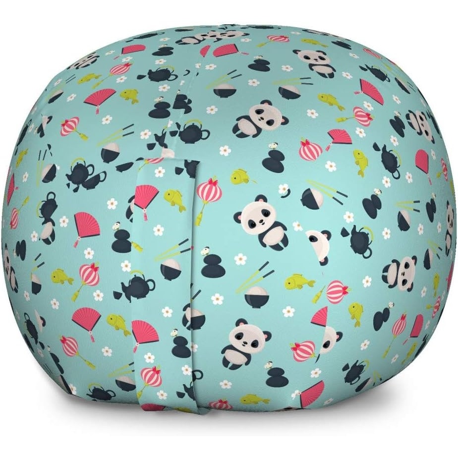 image:imageAmbesonne Black and White Storage Toy Bag Chair Monochrome Interlocking Stripes Pattern with Modern Abstract Inspirations Stuffed Animal Organizer Washable Bag Large Size White BlackPale Blue