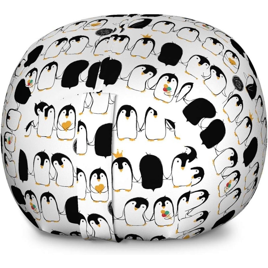 image:imageAmbesonne Black and White Storage Toy Bag Chair Monochrome Interlocking Stripes Pattern with Modern Abstract Inspirations Stuffed Animal Organizer Washable Bag Large Size White BlackCharcoal Grey Marigold