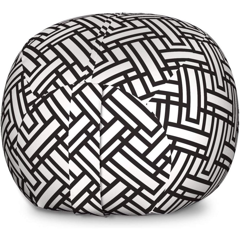 image:imageAmbesonne Black and White Storage Toy Bag Chair Monochrome Interlocking Stripes Pattern with Modern Abstract Inspirations Stuffed Animal Organizer Washable Bag Large Size White BlackWhite Black