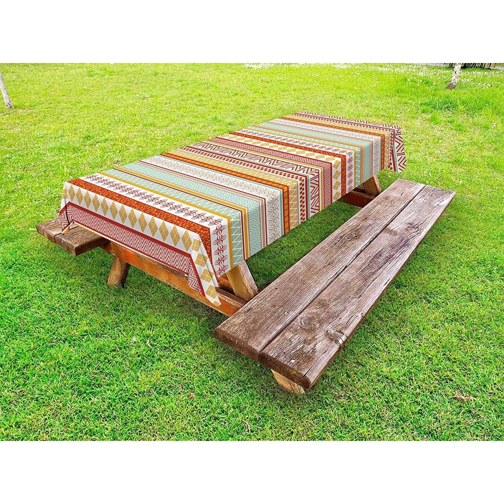 image:imageAmbesonne Geometric Outdoor Tablecloth Tile Mosaic Pattern in Antique Meander and Camo Style Effect Print Modern Decorative Washable Picnic Table Cloth 58 X 104 Baby BlueMarigold Red