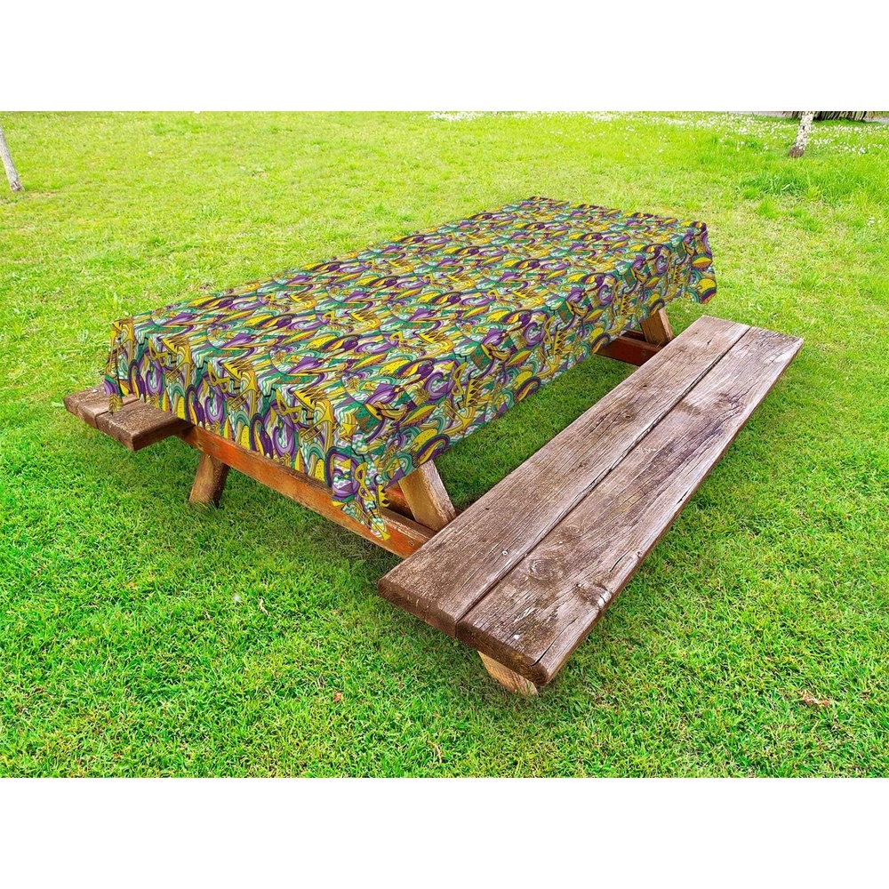 image:imageAmbesonne Geometric Outdoor Tablecloth Tile Mosaic Pattern in Antique Meander and Camo Style Effect Print Modern Decorative Washable Picnic Table Cloth 58 X 104 Baby BlueMustard Purple