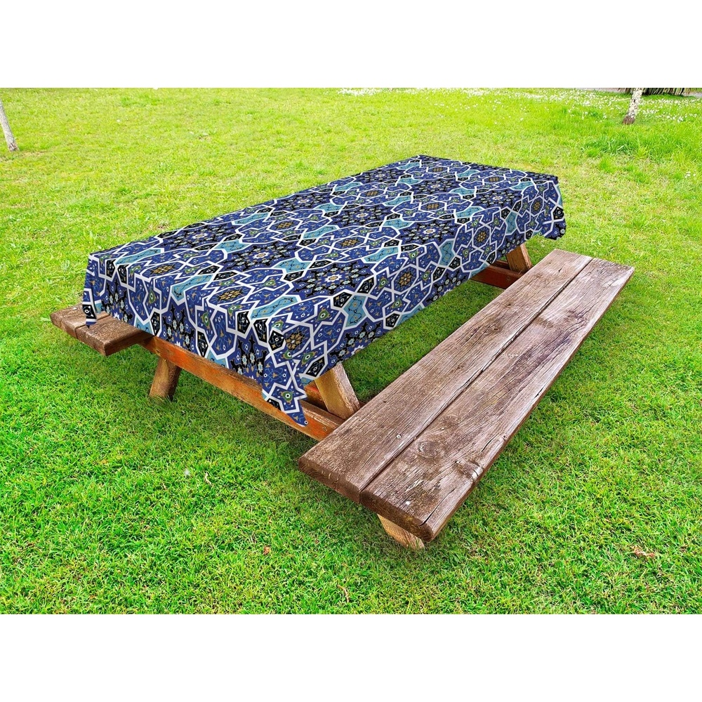 image:imageAmbesonne Geometric Outdoor Tablecloth Tile Mosaic Pattern in Antique Meander and Camo Style Effect Print Modern Decorative Washable Picnic Table Cloth 58 X 104 Baby BlueDark Blue