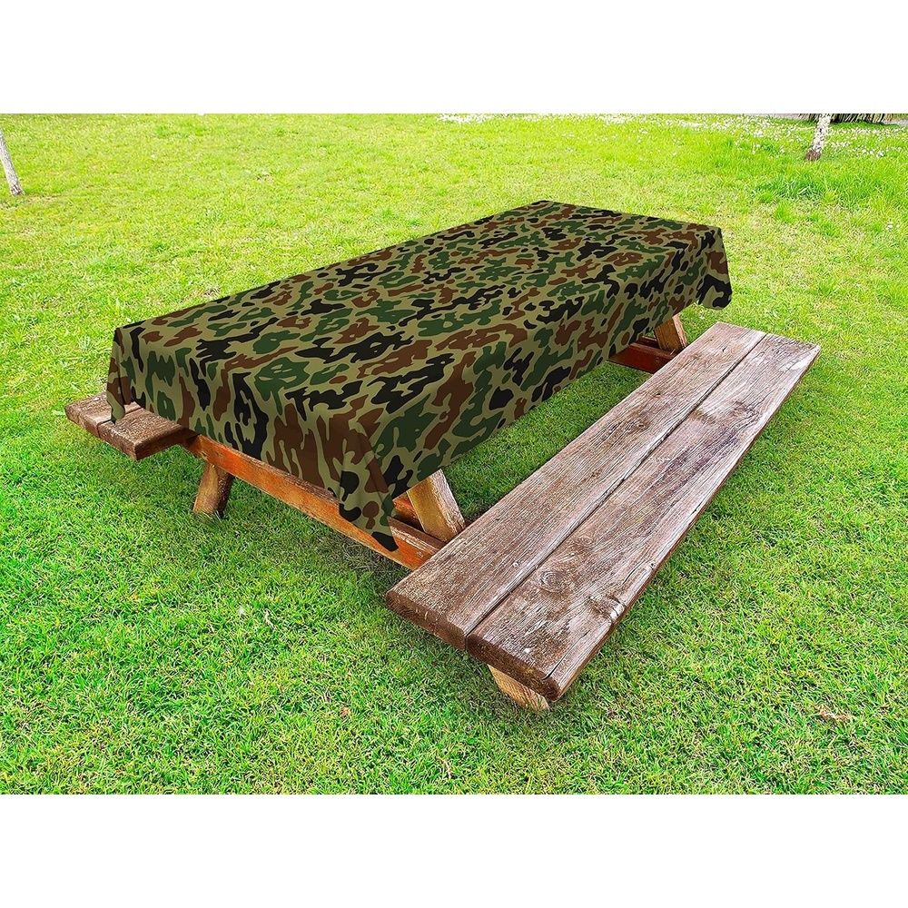 image:imageAmbesonne Geometric Outdoor Tablecloth Tile Mosaic Pattern in Antique Meander and Camo Style Effect Print Modern Decorative Washable Picnic Table Cloth 58 X 104 Baby BlueKhaki Brown
