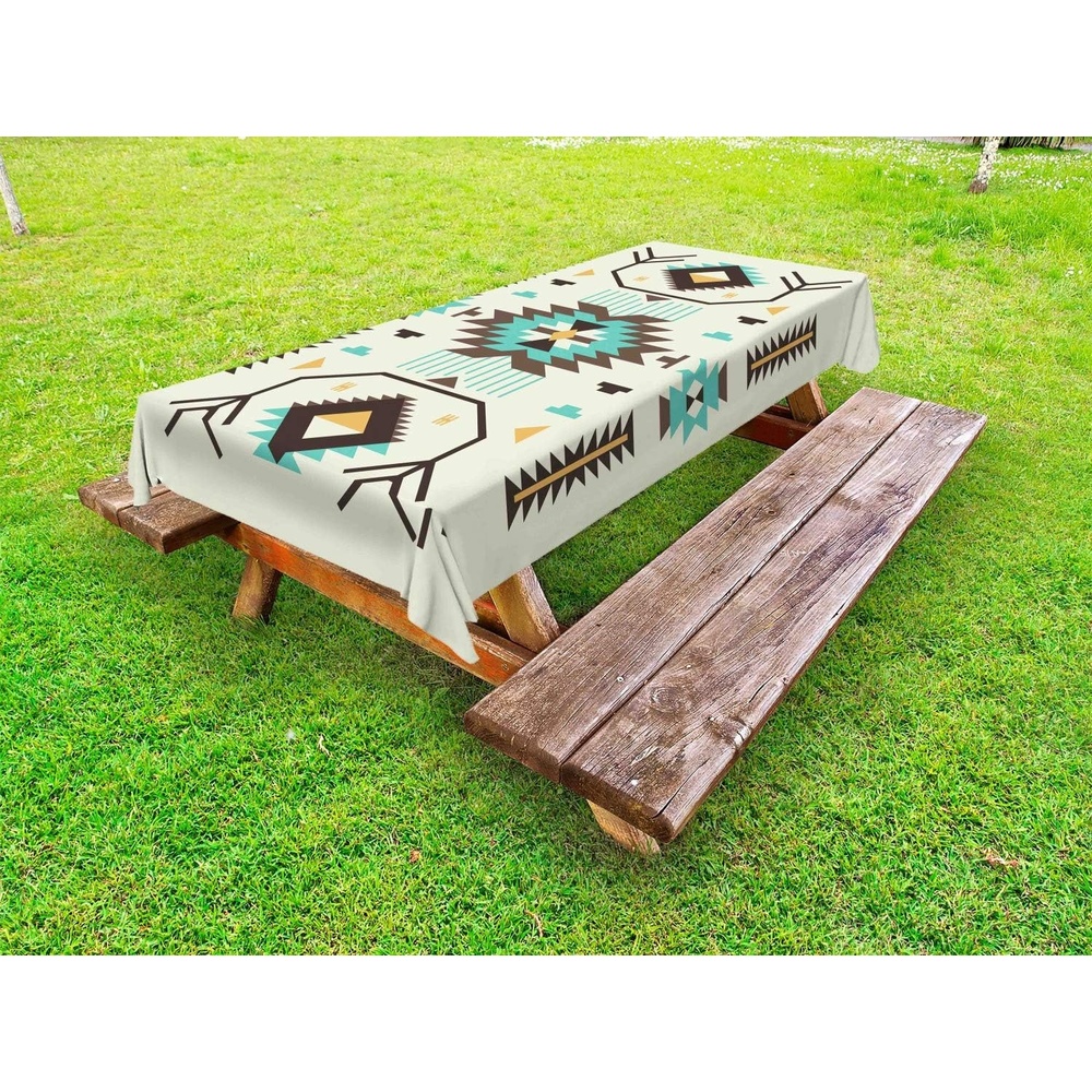 image:imageAmbesonne Geometric Outdoor Tablecloth Tile Mosaic Pattern in Antique Meander and Camo Style Effect Print Modern Decorative Washable Picnic Table Cloth 58 X 104 Baby BluePale Yellow