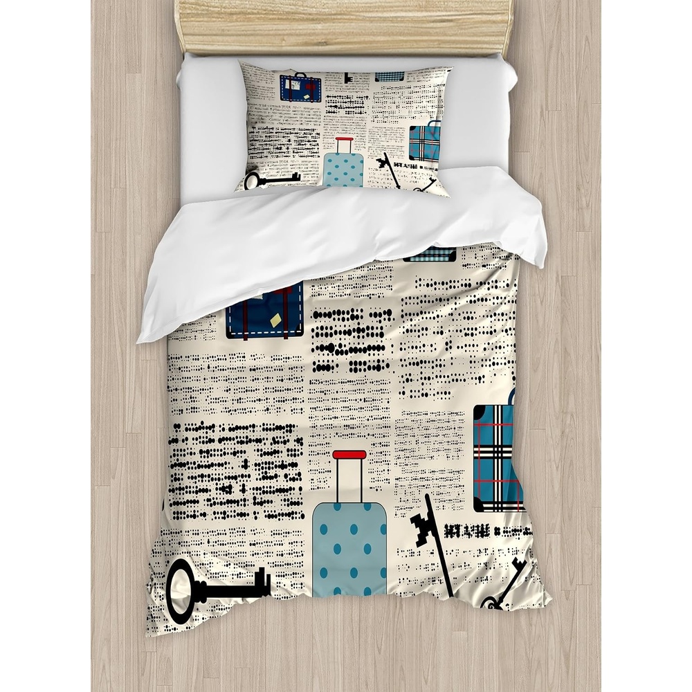 image:imageAmbesonne Lighthouse Duvet Cover Set Cap de Favaritx Sunset Lighthouse Cape in Mahon at Balearic Islands Spain Coast Decorative 3 Piece Bedding Set with 2 Pillow Shams Queen Size Blue BrownBlack Cream