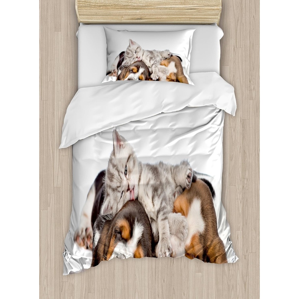 image:imageAmbesonne Lighthouse Duvet Cover Set Cap de Favaritx Sunset Lighthouse Cape in Mahon at Balearic Islands Spain Coast Decorative 3 Piece Bedding Set with 2 Pillow Shams Queen Size Blue BrownBeige Brown