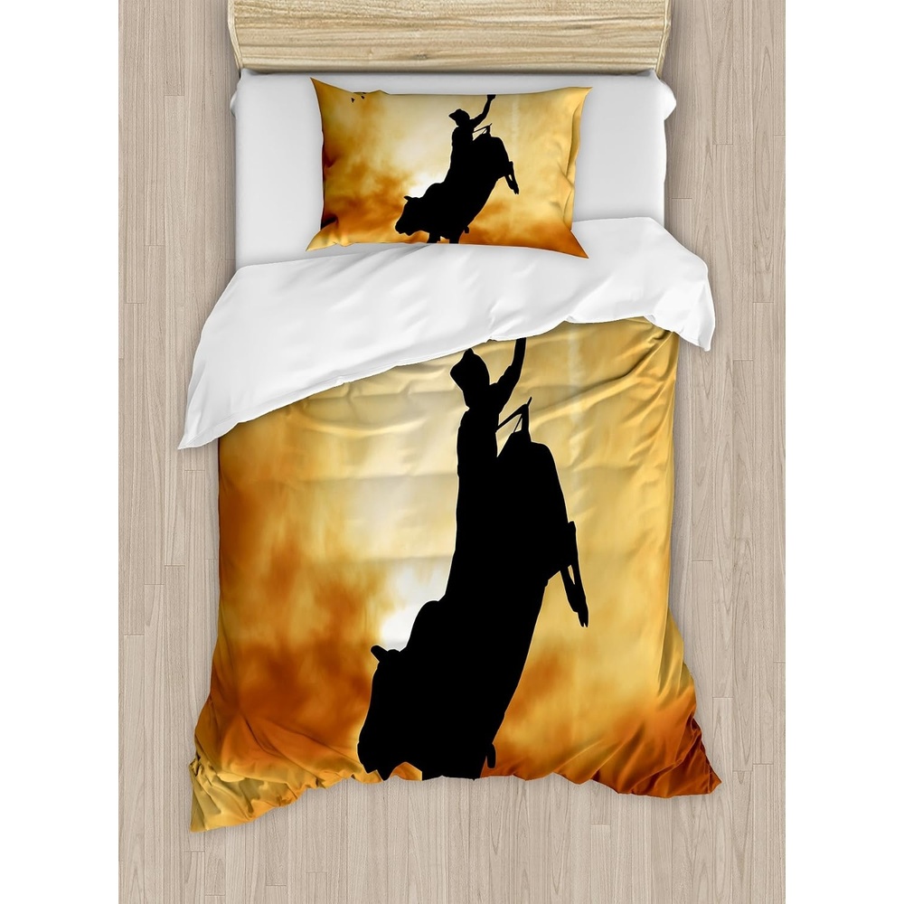 image:imageAmbesonne Lighthouse Duvet Cover Set Cap de Favaritx Sunset Lighthouse Cape in Mahon at Balearic Islands Spain Coast Decorative 3 Piece Bedding Set with 2 Pillow Shams Queen Size Blue BrownAmber Black