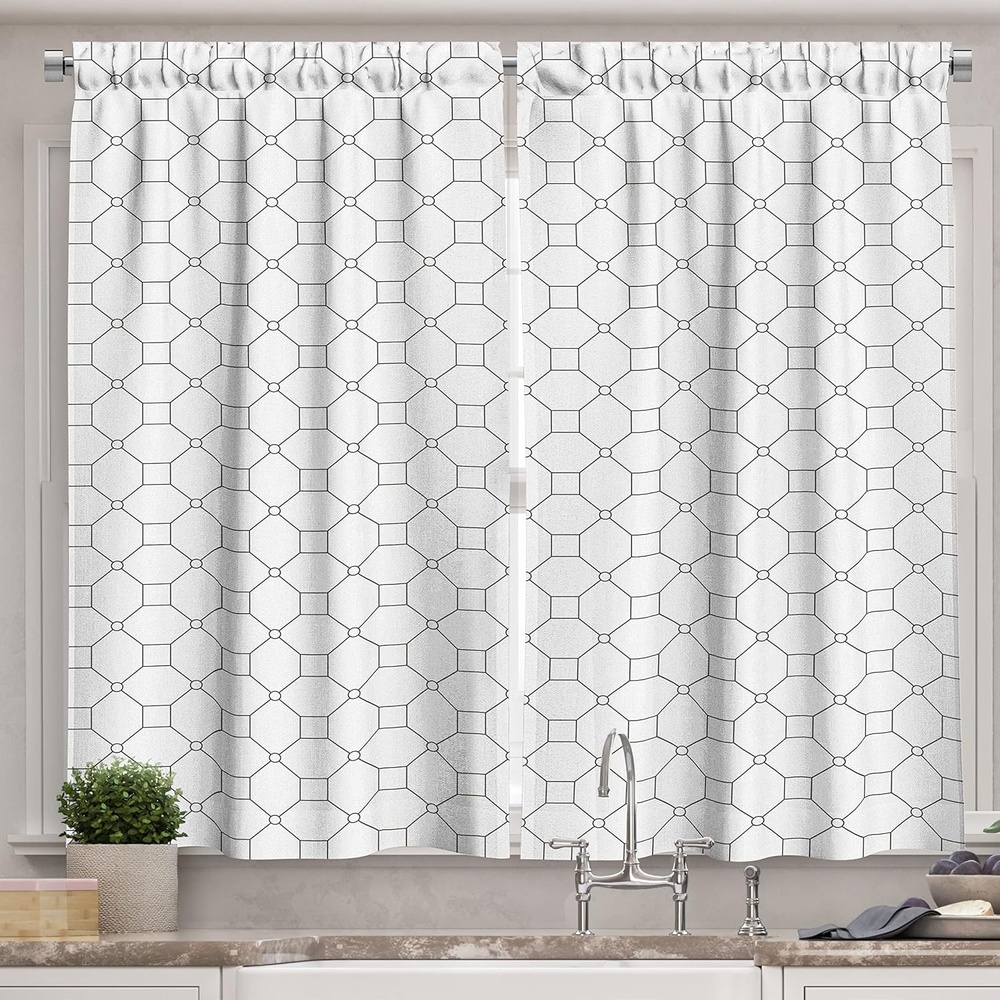 image:imageAmbesonne Modern Kitchen Curtains Striped Pattern in Pastel Tones with Vivid Colored Dots Shabby Print Window Drapes 2 Panel Set for Kitchen Cafe Decor 55 X 39 Pink YellowWhite Grey